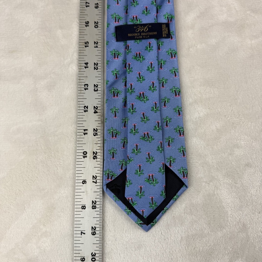 Brooks Brothers 346 Pure Silk Tie Blue Palm Tree Island Print Necktie 58" x 3/5" - Picture 3 of 4